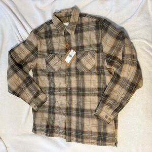 NWT Brown Latte Plaid Men’s Large Thick Fleece Button Up Jacket By Weatherproof